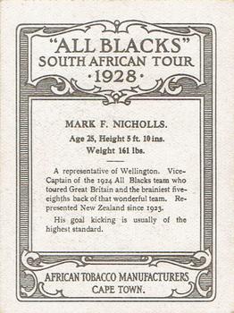 1928 African Tobacco Manufacturers All Blacks South African Tour #NNO Mark Nicholls Back